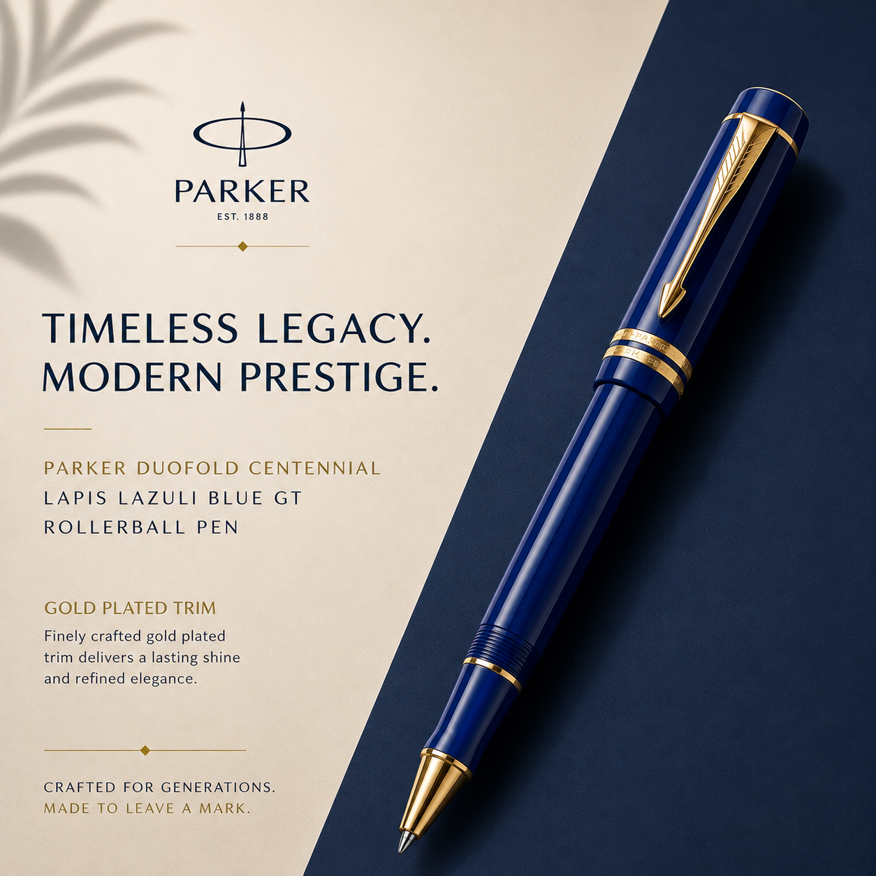 Parker Duofold Centennial Lapis Lazuli Blue GT Rollerball Pen – Gold-Plated Trim