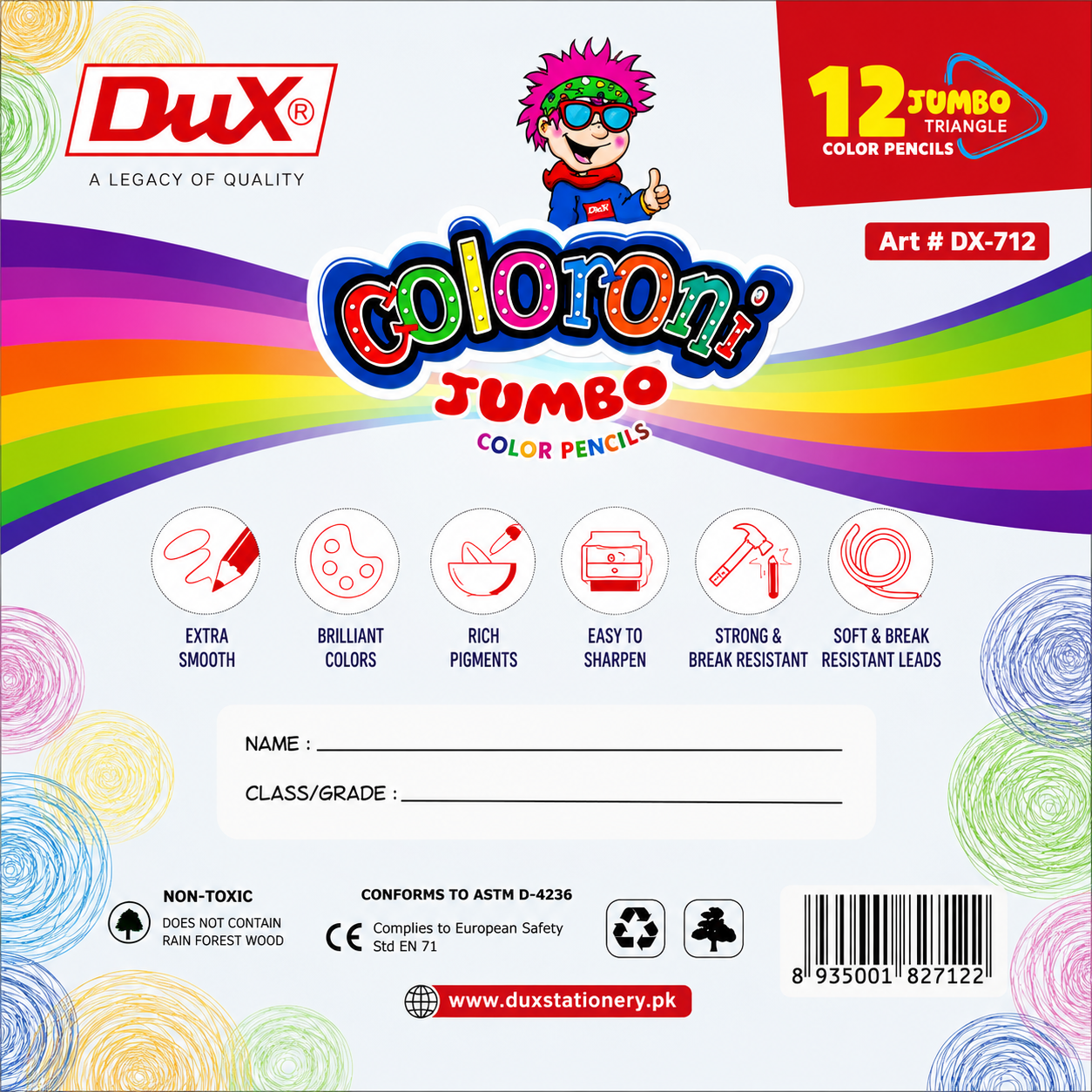 DuX Coloroni Jumbo Triangle Color Pencils – 12 Colors | DX-712