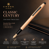 Cross Classic Century Refillable Fountain Pen Medium Nib Brushed Rose Gold