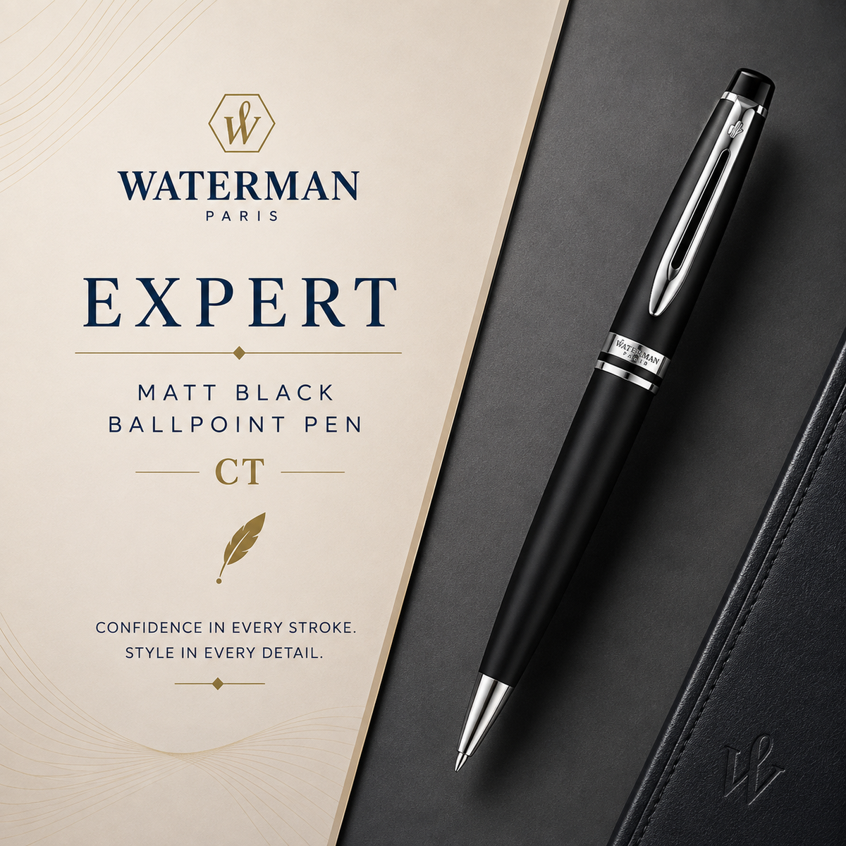 Waterman Expert Matt Black Ballpoint Pen – Premium Writing Instrument