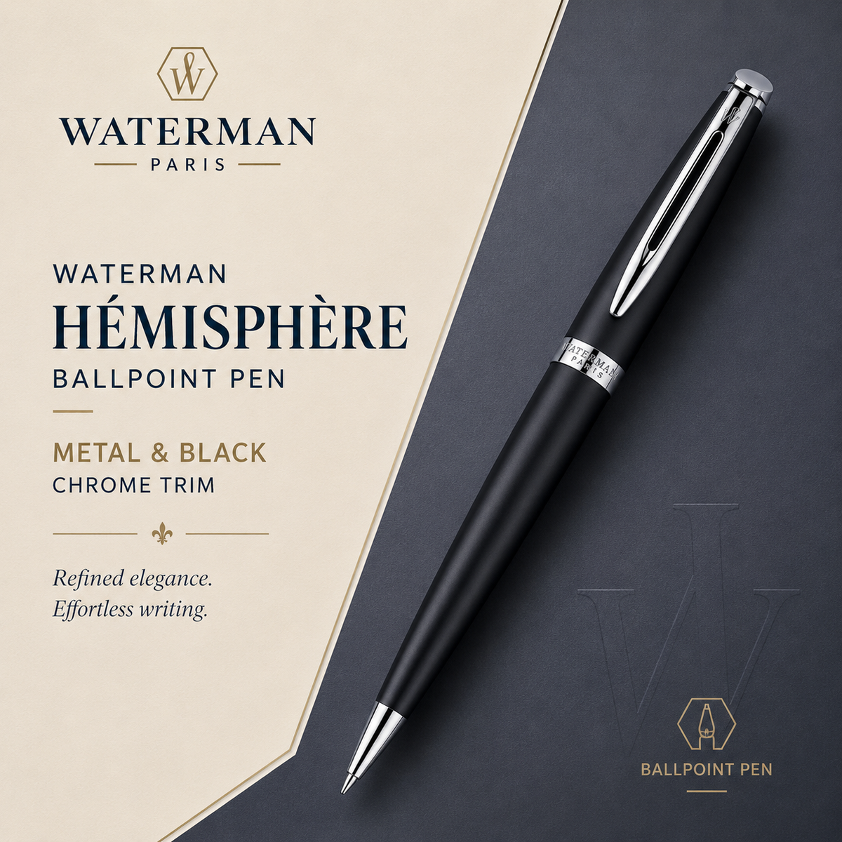 Waterman Hémisphère Ballpoint Pen – Metal & Black CT