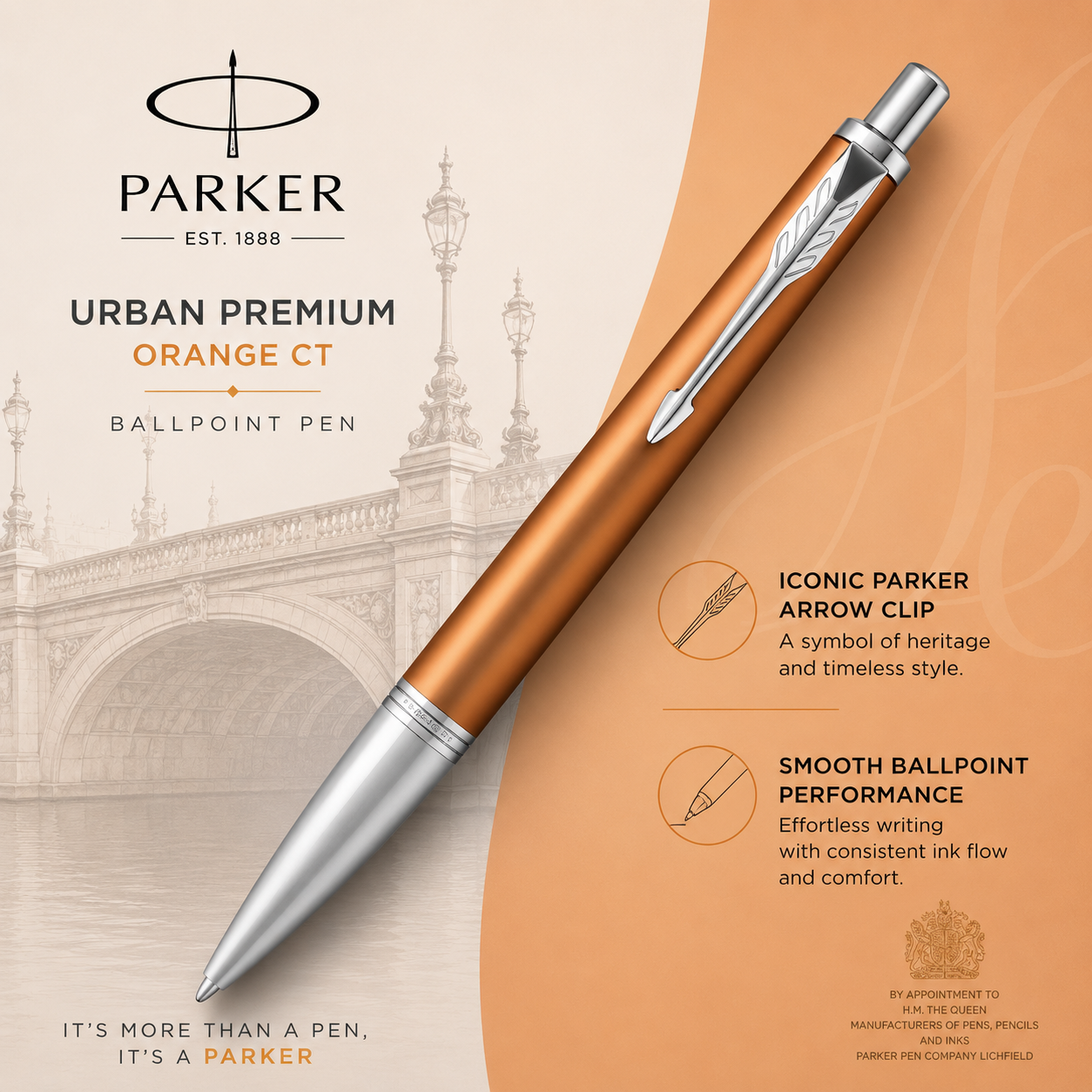 Parker Urban Premium Orange CT Ballpoint Pen | Chrome Trim