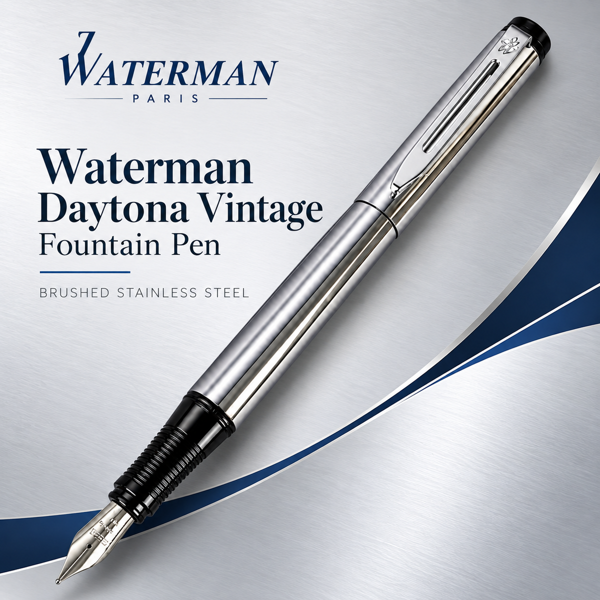 Waterman Daytona Vintage Fountain Pen – Brushed Stainless Steel | Chrome Trim