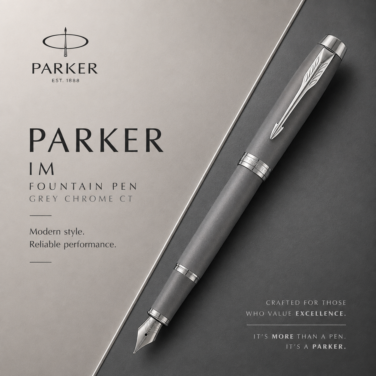 Parker IM Fountain Pen Grey Chrome – Chrome Trim