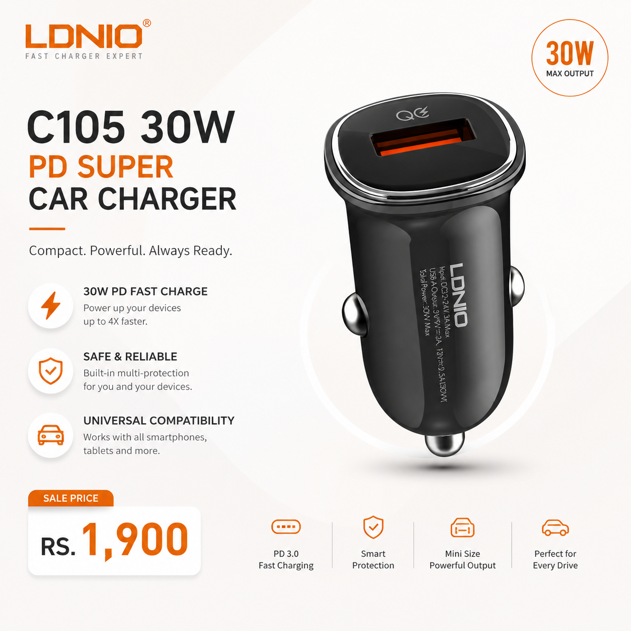 LDNIO C105 30W PD Super Car Charger
