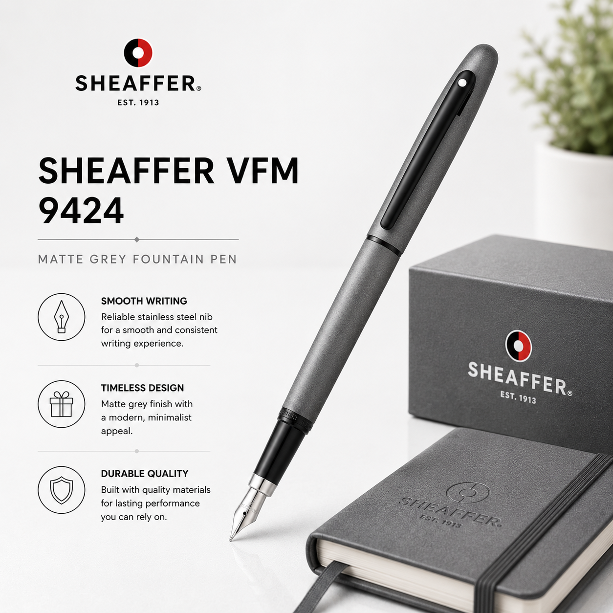 Sheaffer VFM 9424 Fountain Pen — Matte Grey | Medium Nib