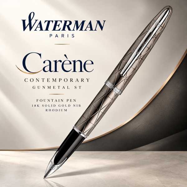 Waterman Carène Contemporary Gunmetal ST Fountain Pen – 18K Solid Gold Rhodium-Plated Medium Nib