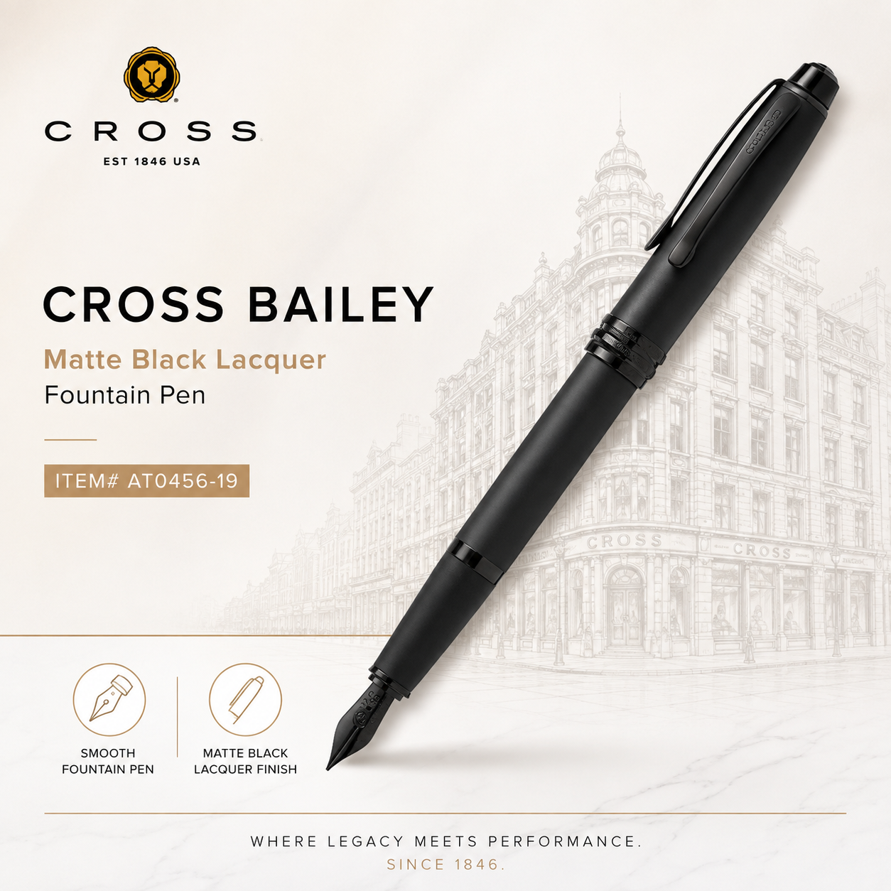 Cross Bailey Matte Black Lacquer Fountain Pen – AT0456-19