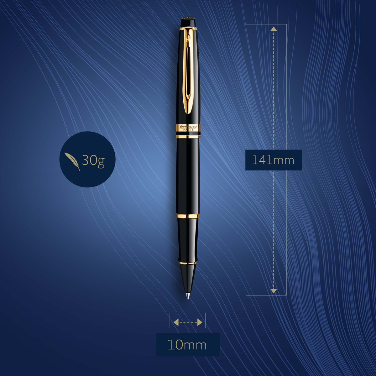 Waterman Expert Rollerball Pen – Black with Gold Trim