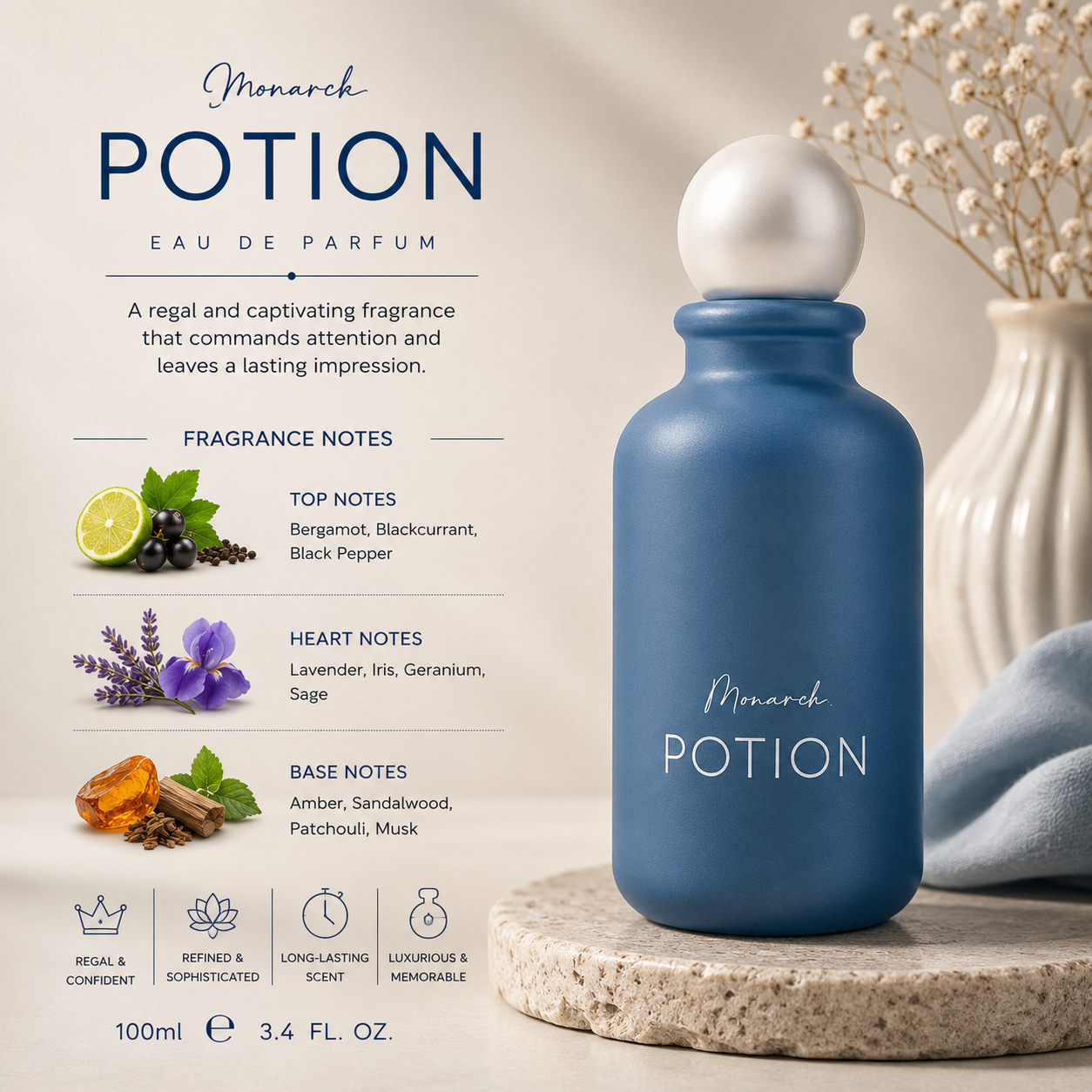 Potion Monarch Eau De Parfum 100ml – Unisex Aromatic Woody