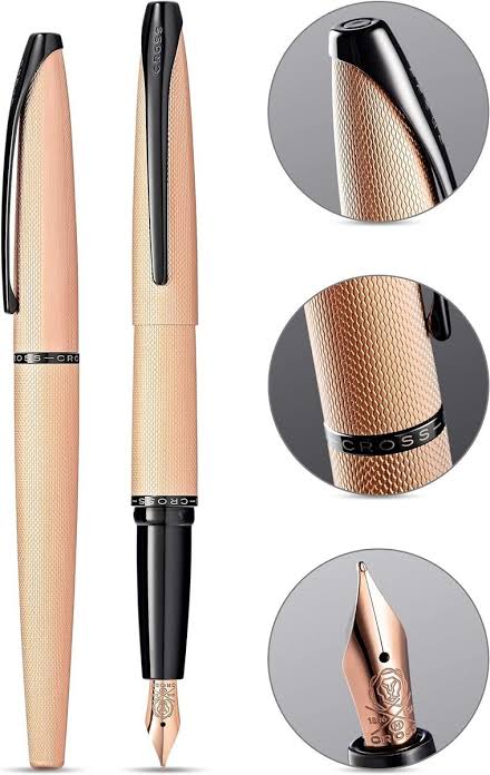 Cross ATX Brushed Rose Gold PVD Fountain Pen – Etched Diamond Pattern | 886-42