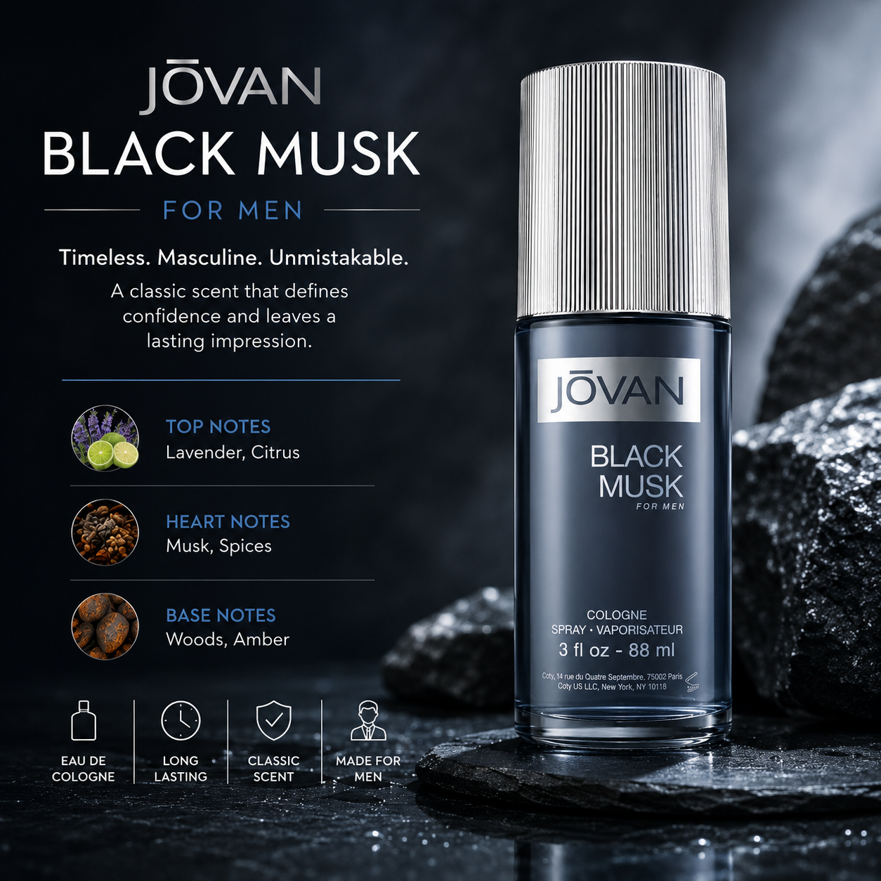 Jovan Black Musk for Men Eau de Cologne – 88ml