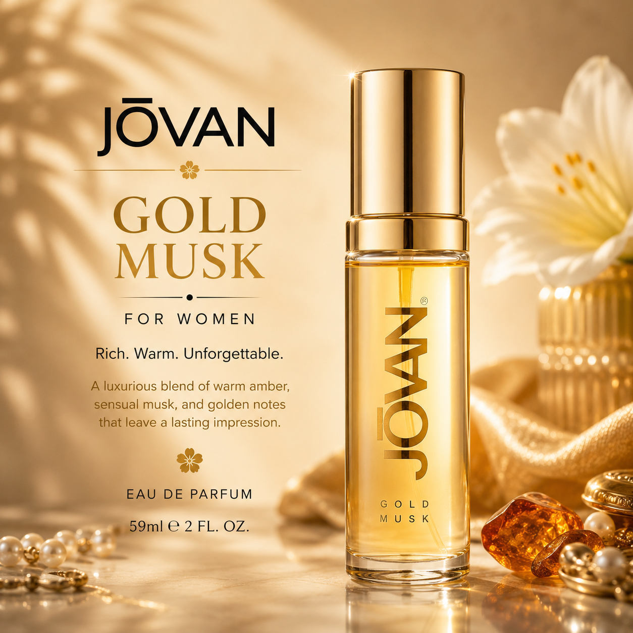Jovan Musk Oil Gold for Women Eau de Parfum 59ml | Rich Warm Amber Musk