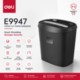 Deli E9947 Cross-Cut Paper Shredder – 8 Sheets | P-3 Security | 15L Bin | Shreds Paper, Staples, Clips & Credit Cards