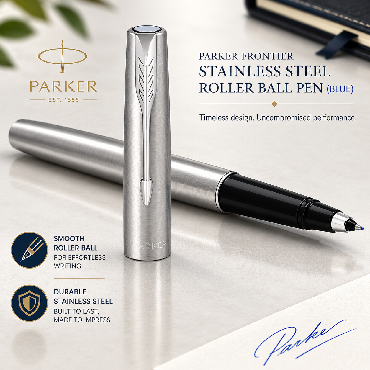 Parker Frontier Stainless Steel Roller Ball Pen (Blue)