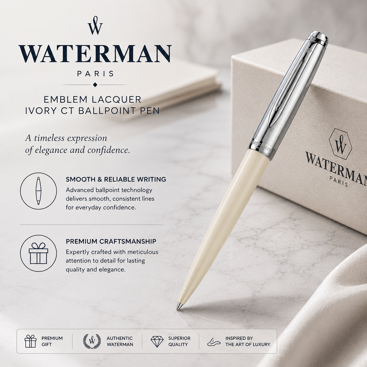 Waterman Emblem Lacquer Ivory CT Ballpoint Pen
