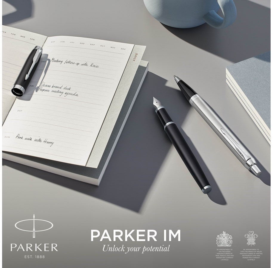 Parker IM Fountain Pen Matte Black – Medium Nib, Blue Ink & Gift Box