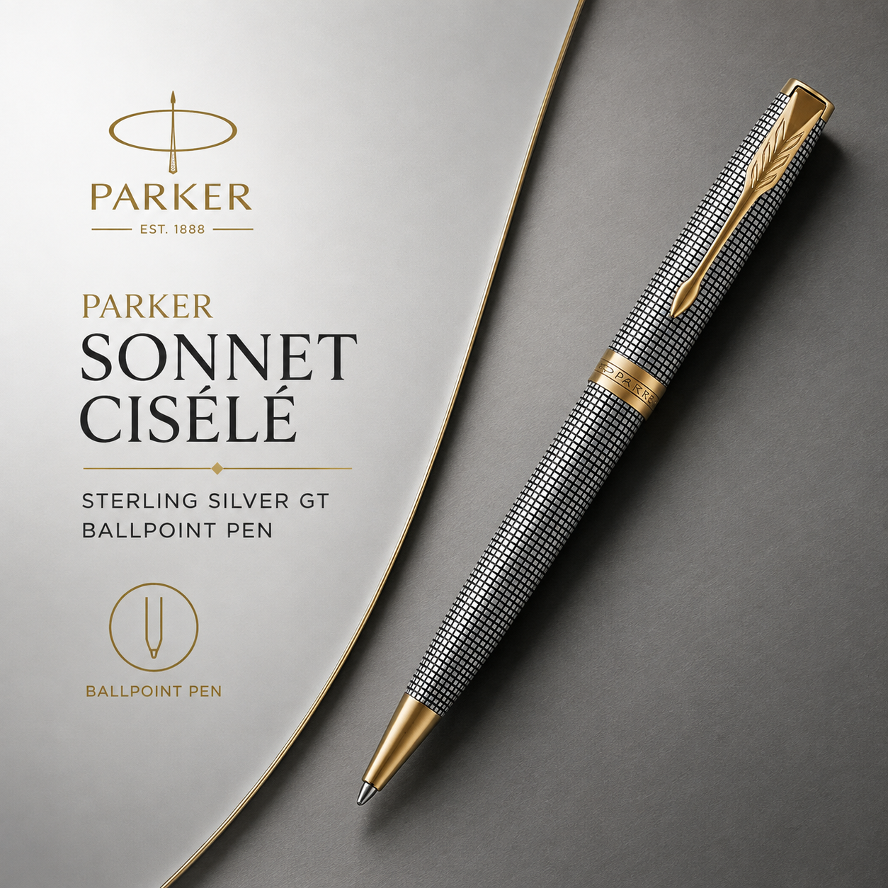 Parker Sonnet Ciselé Sterling Silver GT Ballpoint Pen