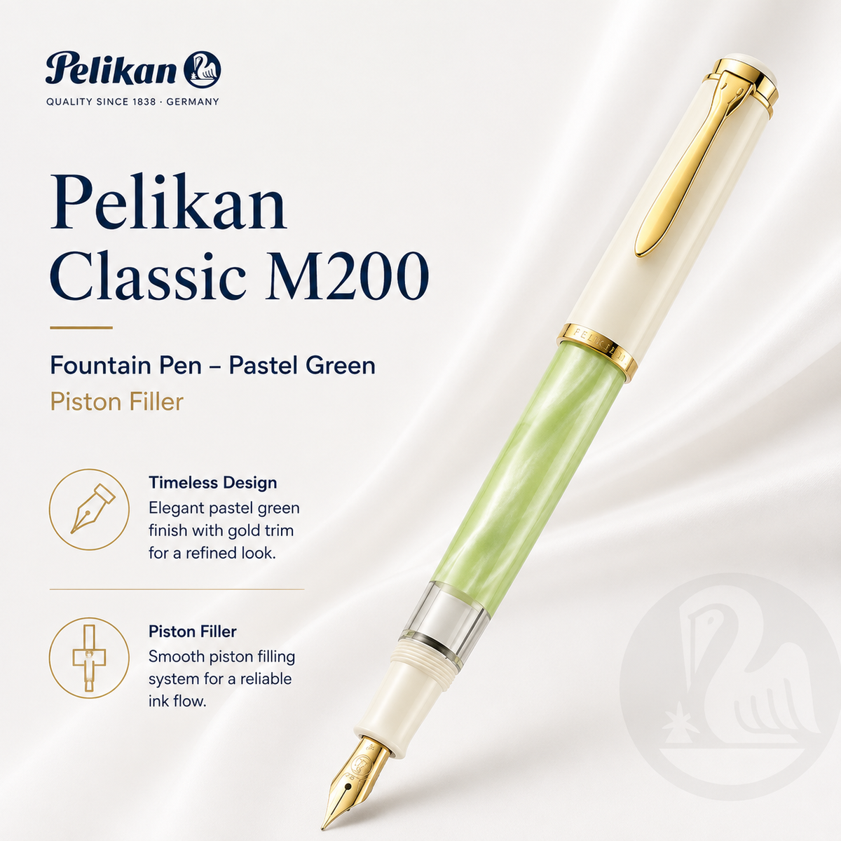 Pelikan Classic M200 Fountain Pen – Pastel Green | Piston Filler | Made in Germany
