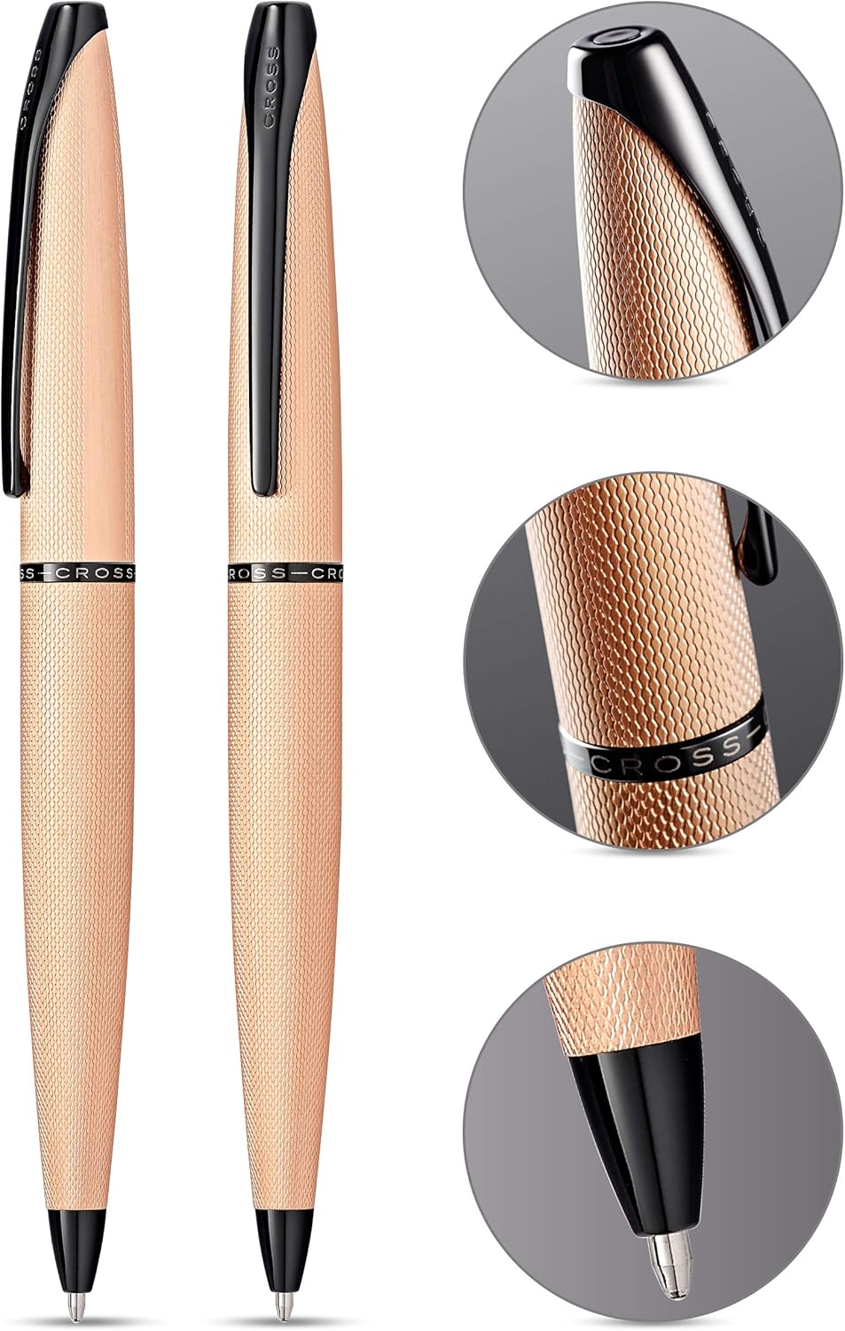 Cross ATX Brushed Rose Gold PVD Ballpoint Pen with Etched Diamond Pattern – 882-42