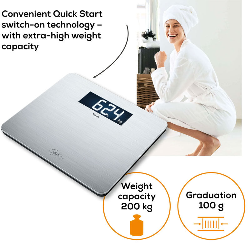 Beurer GS 405 digital bathroom scale, stainless steel weighing scale, additional view 3