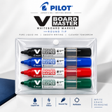 Pilot V Board Master Whiteboard Marker Set – 4 Colors (Chisel & Round Tip)