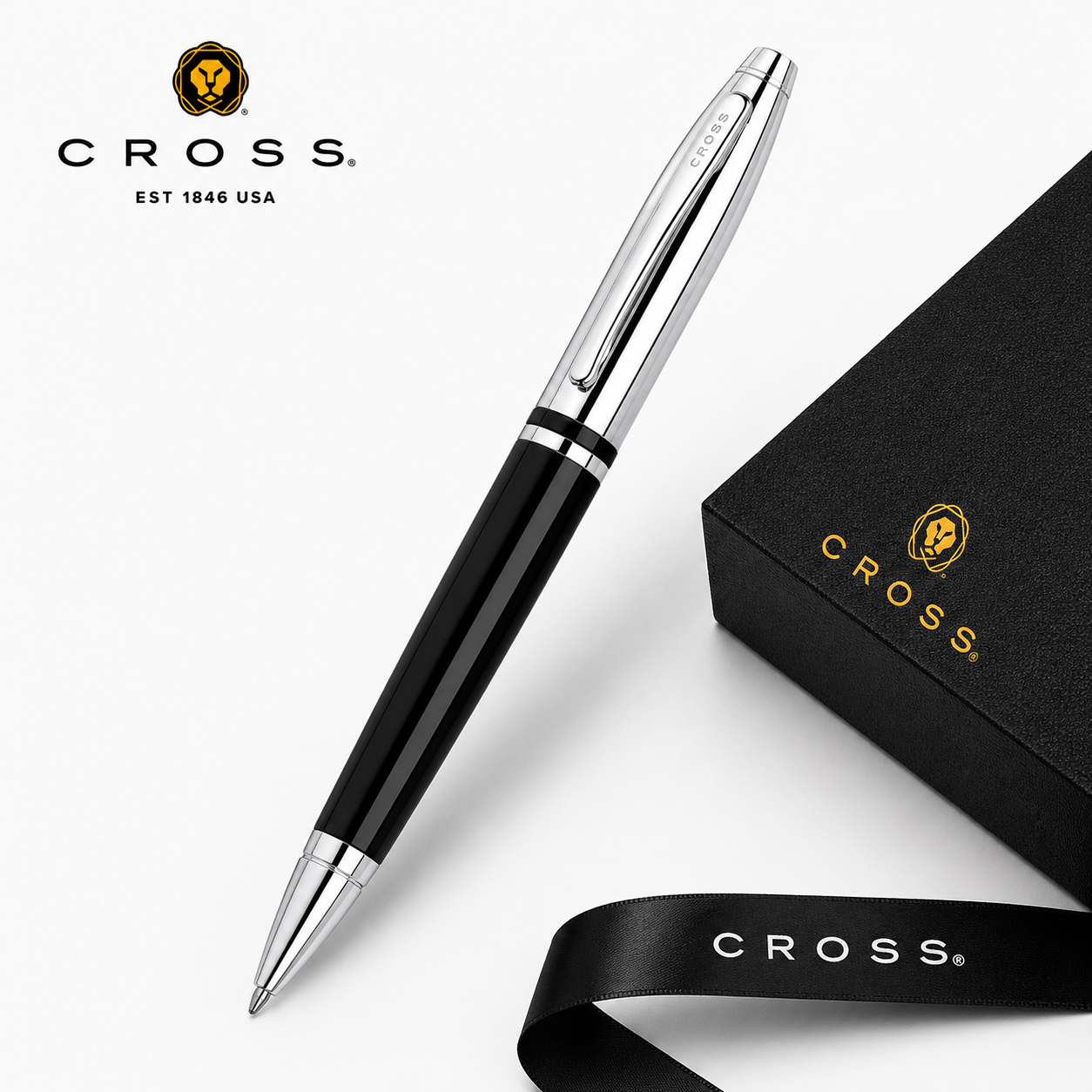Cross Calais Ballpoint Pen – Black Lacquer & Polished Chrome