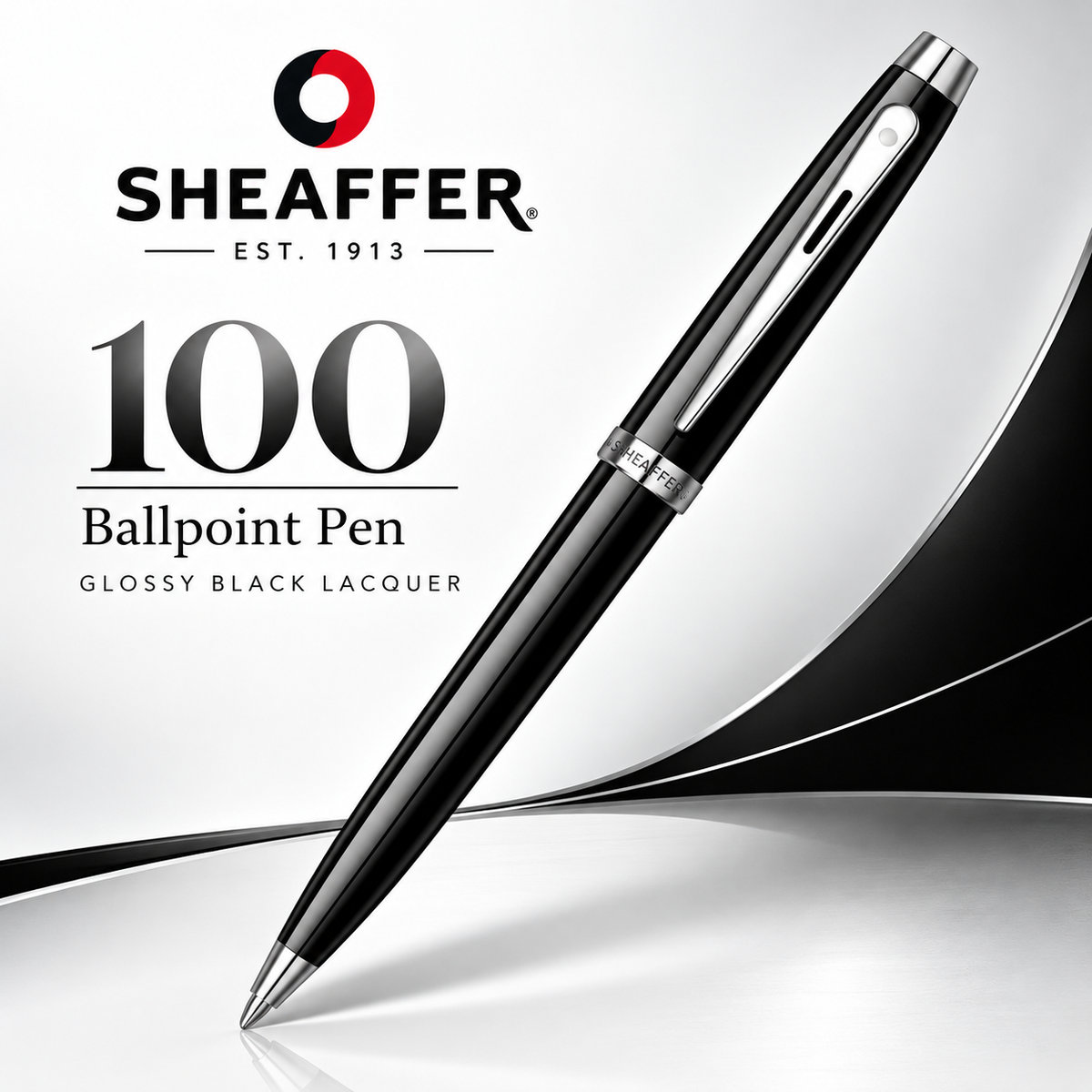 Sheaffer 100 Ballpoint Pen — Glossy Black Lacquer | Medium & Fine Tip