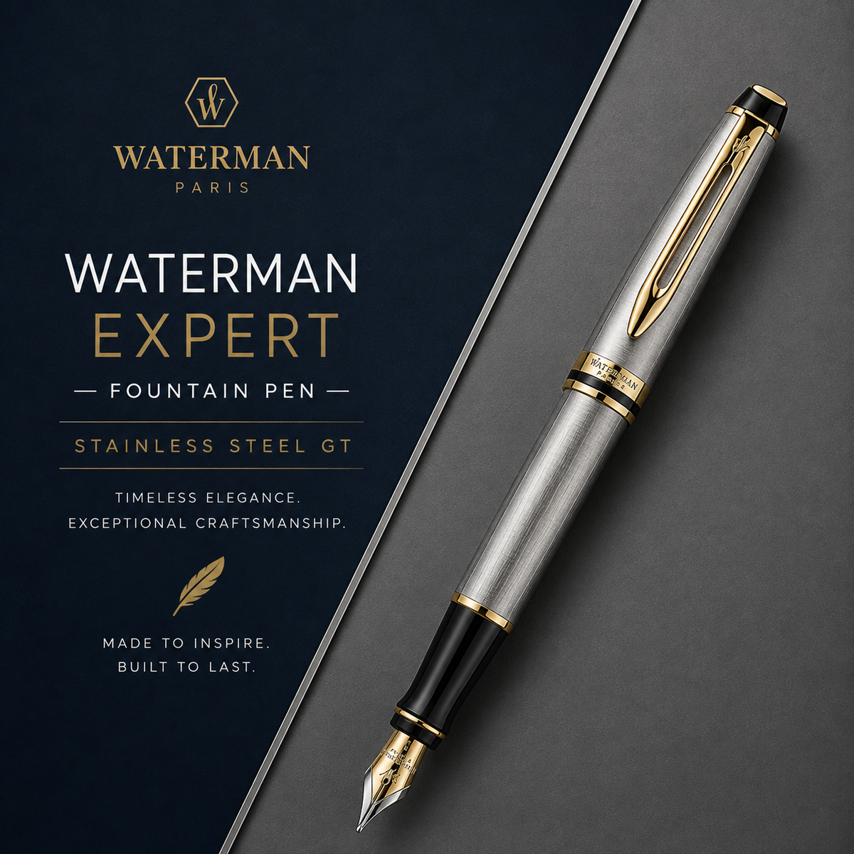 Waterman Expert Fountain Pen – Stainless Steel with Gold Trim