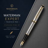 Waterman Expert Fountain Pen – Stainless Steel with Gold Trim