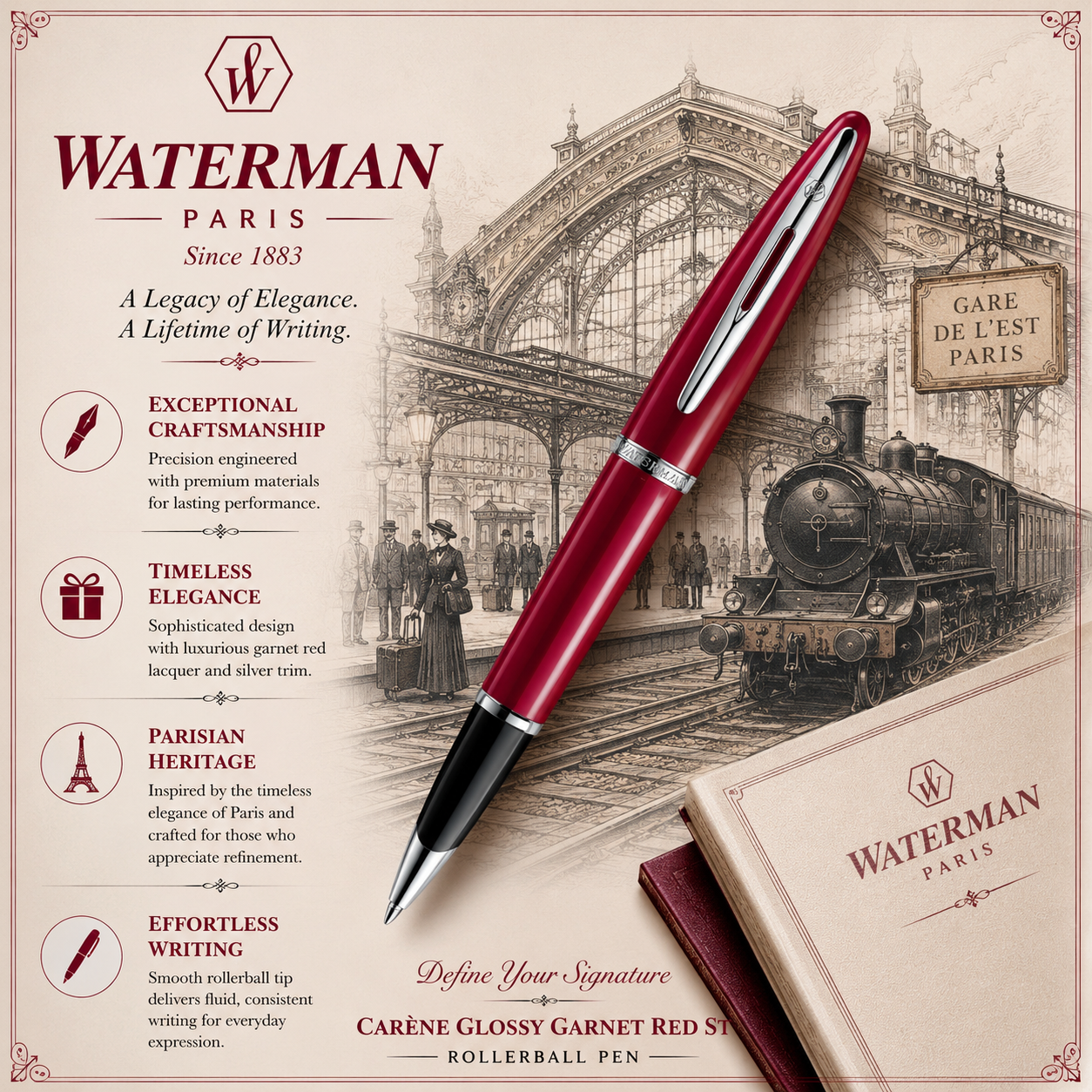 Waterman Carène Glossy Garnet Red ST Rollerball Pen