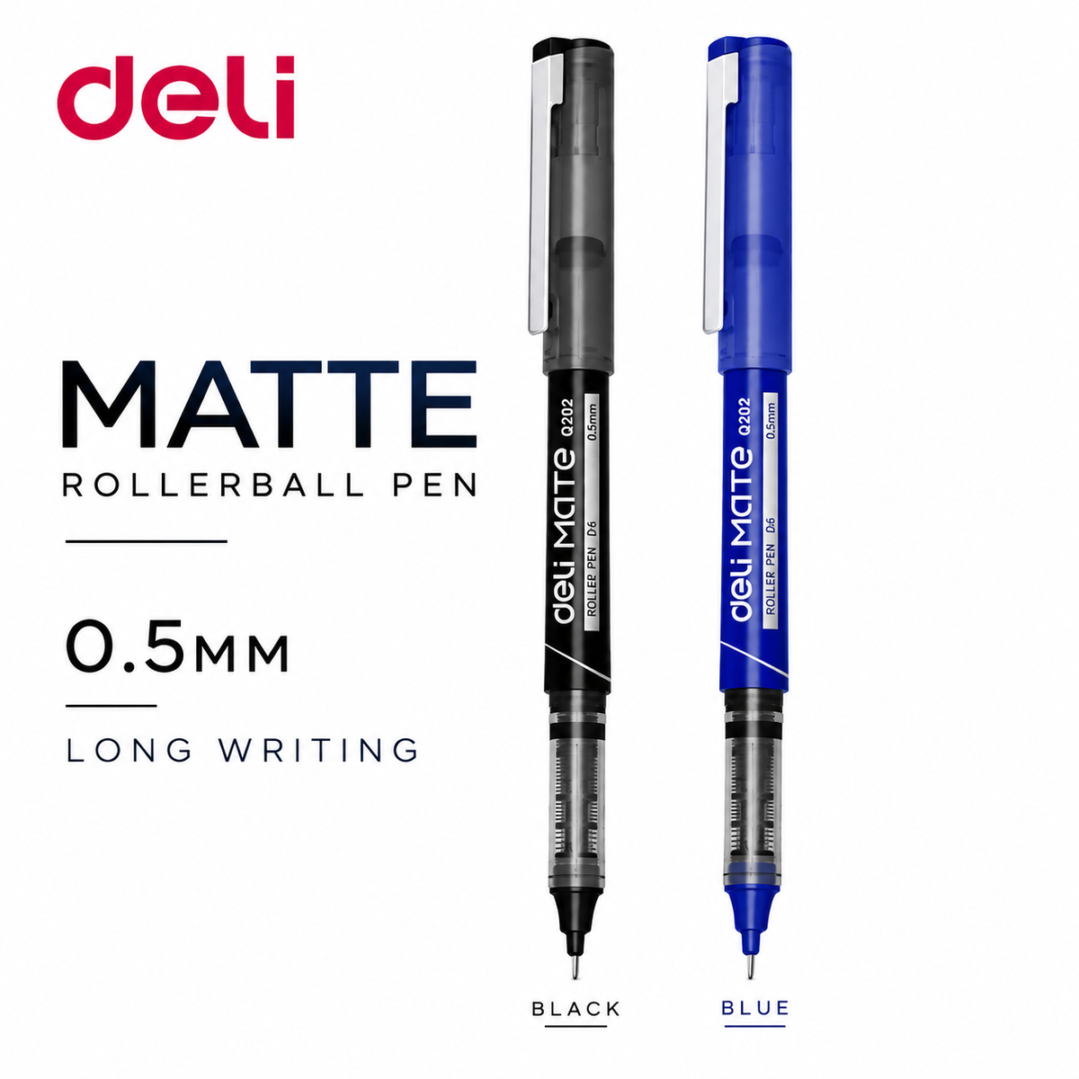 Deli Matte Rollerball Pen – 0.5mm (Blue & Black Ink)