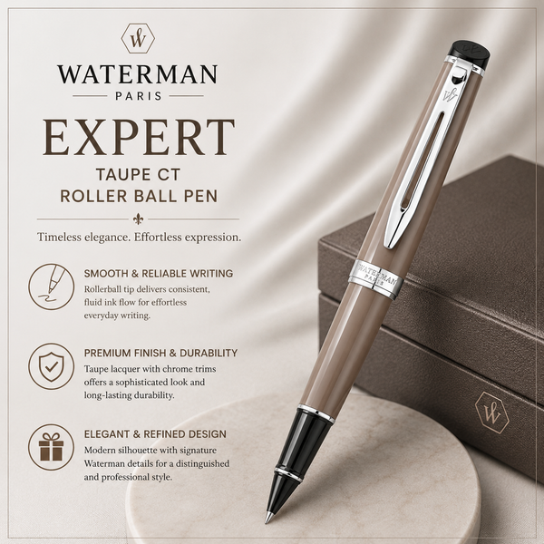 Waterman Expert rollerball pen, taupe with chrome trim