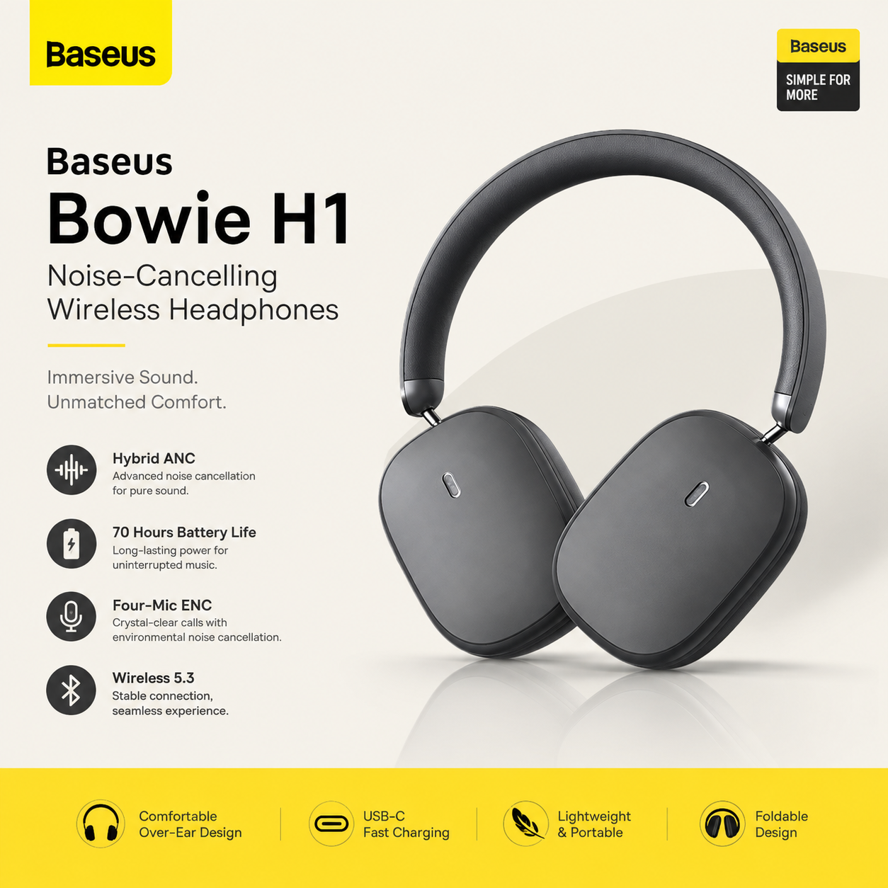 Baseus Bowie H1 Noise-Cancelling Wireless Headphones