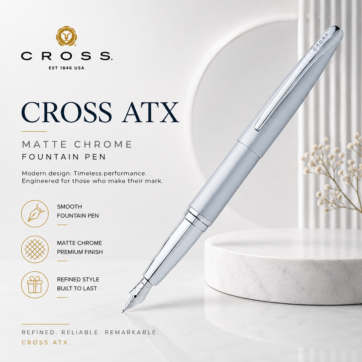 Cross ATX Matte Chrome Fountain Pen – 886-1