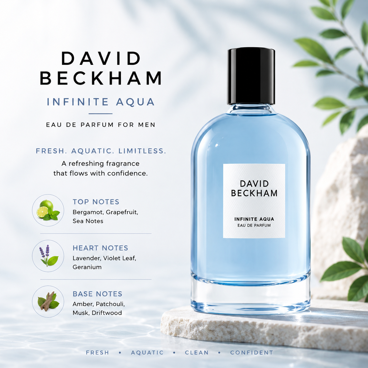 David Beckham Infinite Aqua EDP 100ml, men's fragrance bottle