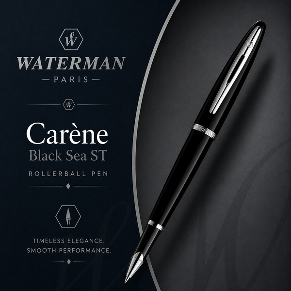 Waterman Carène Rollerball Pen – Black Sea with Stainless Steel Trim