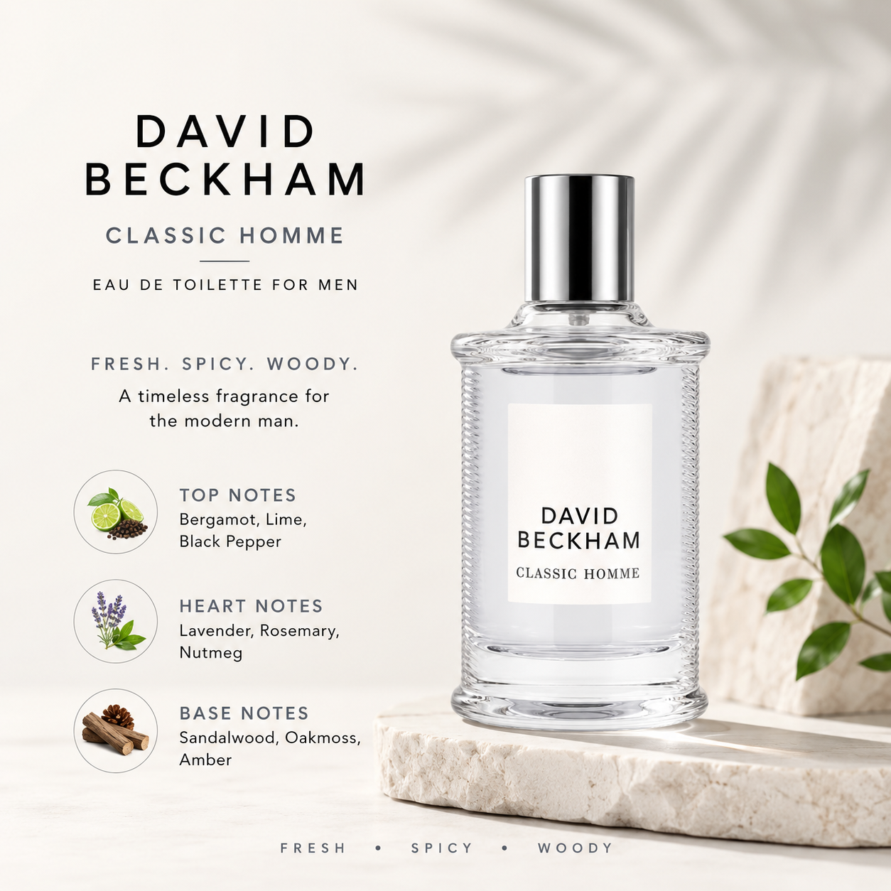 David Beckham Classic Homme EDT 100ml, men's fragrance bottle