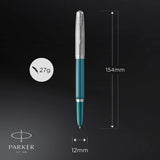 Parker 51 Rebirth Fountain Pen – Teal Blue with Chrome Trim | Premium Fountain Pen