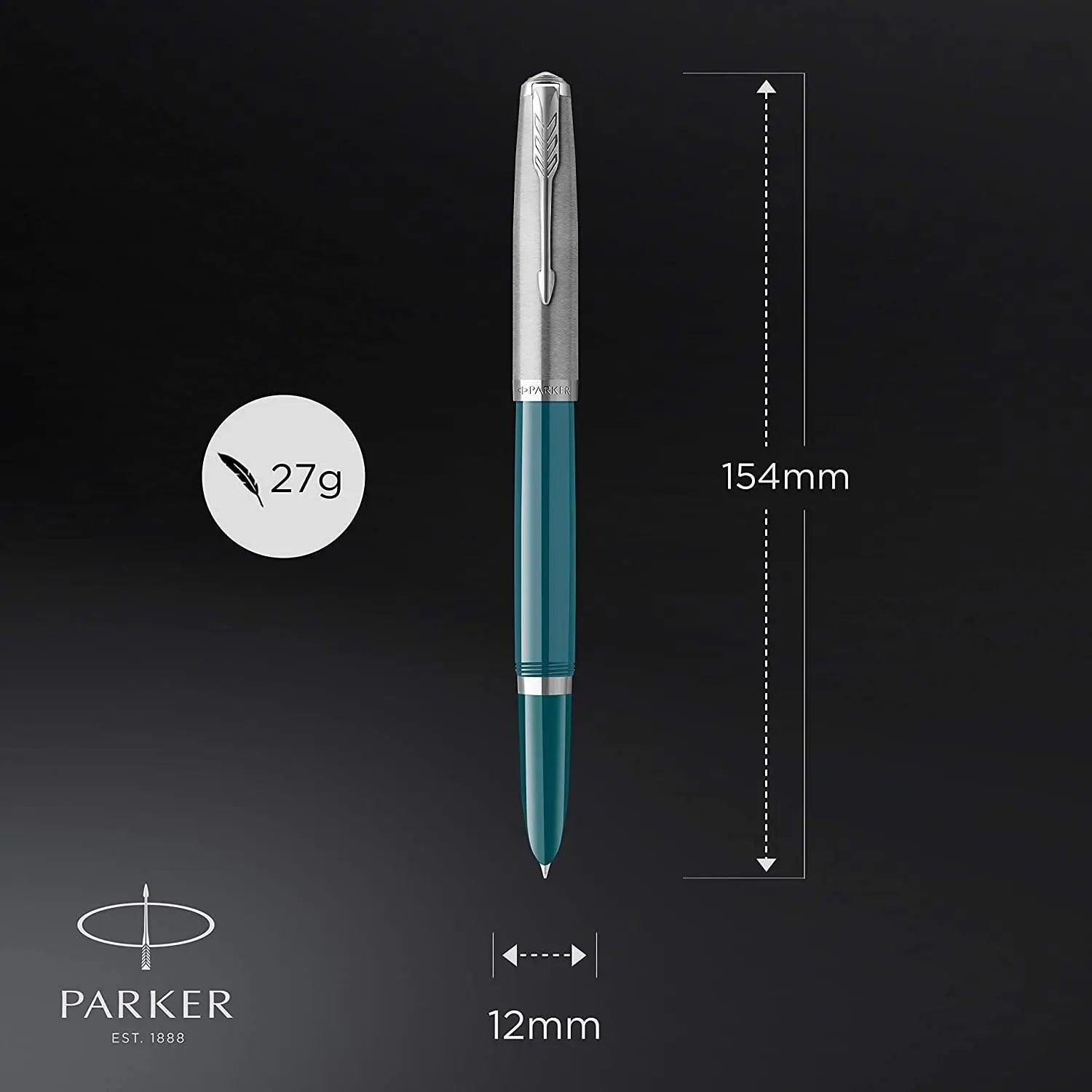 Parker 51 Rebirth Fountain Pen – Teal Blue with Chrome Trim | Premium Fountain Pen