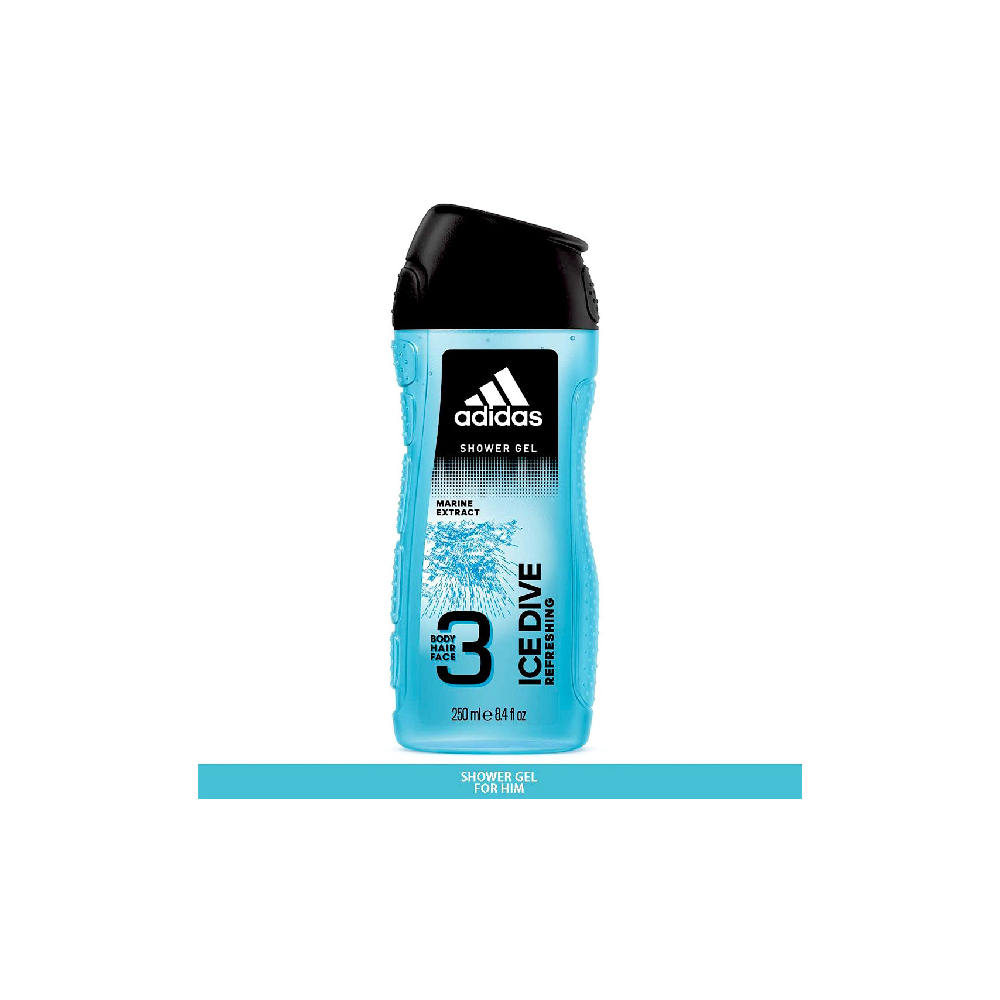 Adidas Ice Dive 3-in-1 Shower Gel for Men 250ml – Hair, Face & Body Wash