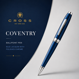 Cross Coventry Ballpoint Pen – Blue Lacquer with Polished Chrome (Blue Ink)
