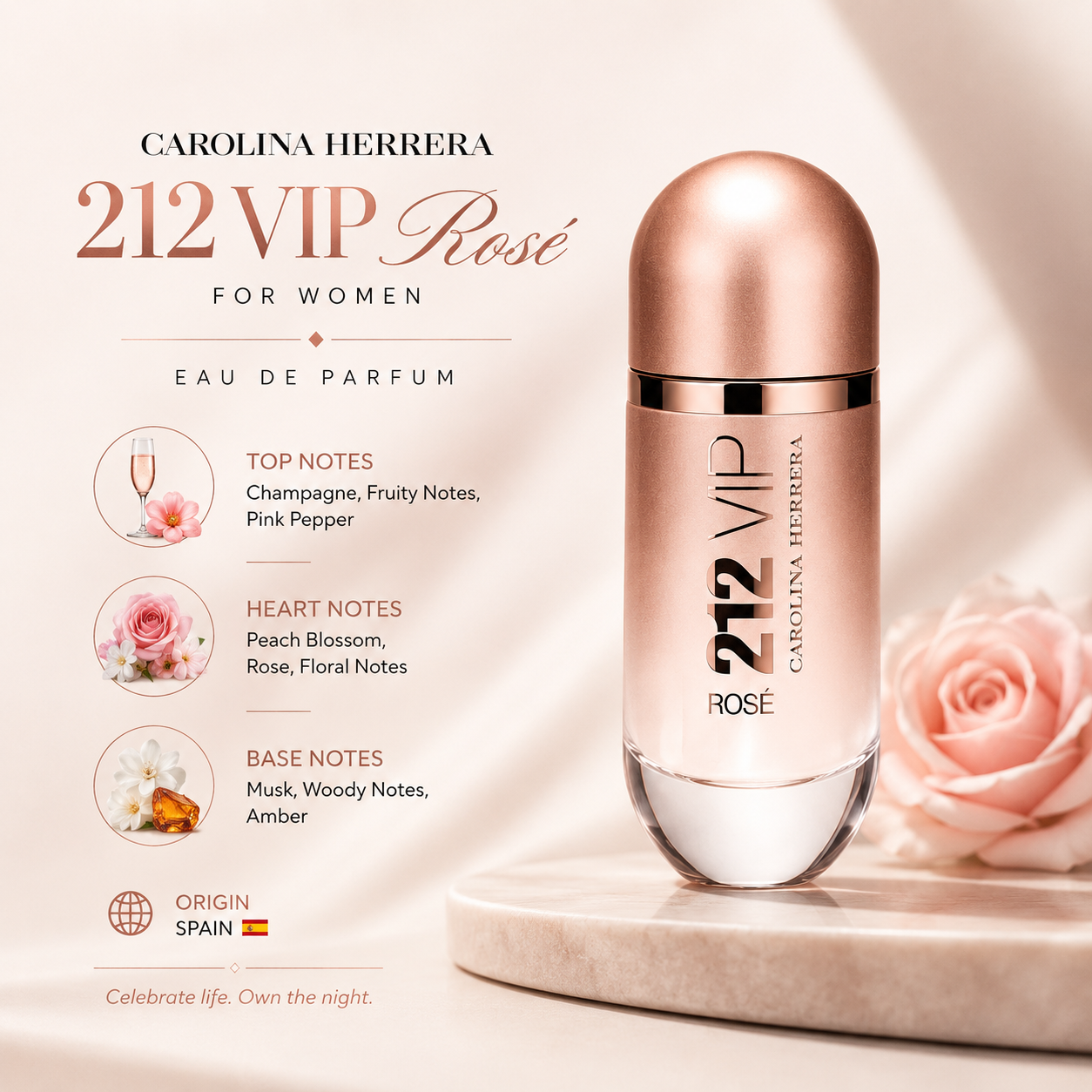 Carolina Herrera 212 VIP Rosé EDP 80ml, rose-pink women's perfume bottle