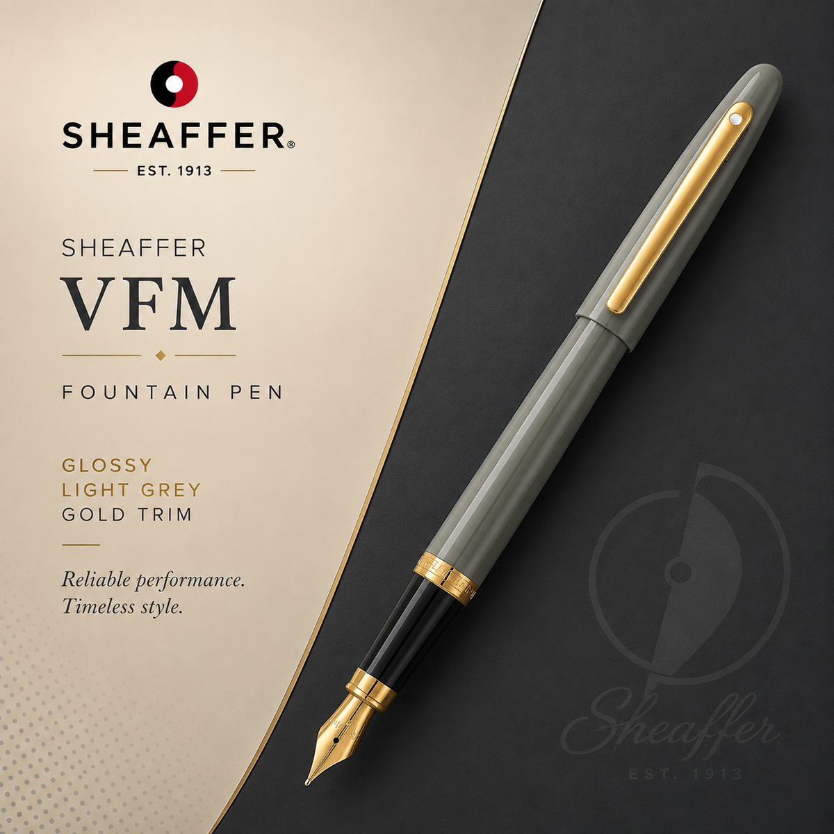 Sheaffer VFM Glossy Light Grey GT Fountain Pen – Medium Nib