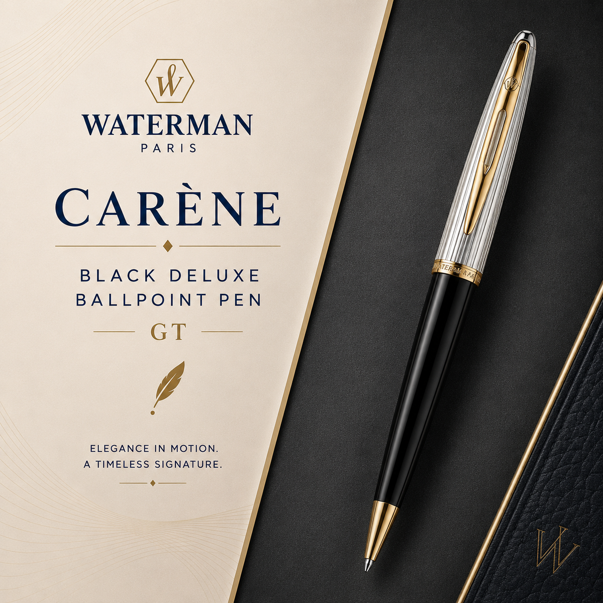 Waterman Carène Ballpoint Pen – Black Deluxe with Gold Trim