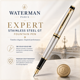 Waterman Expert Stainless Steel GT Fountain Pen – Premium Writing Instrument