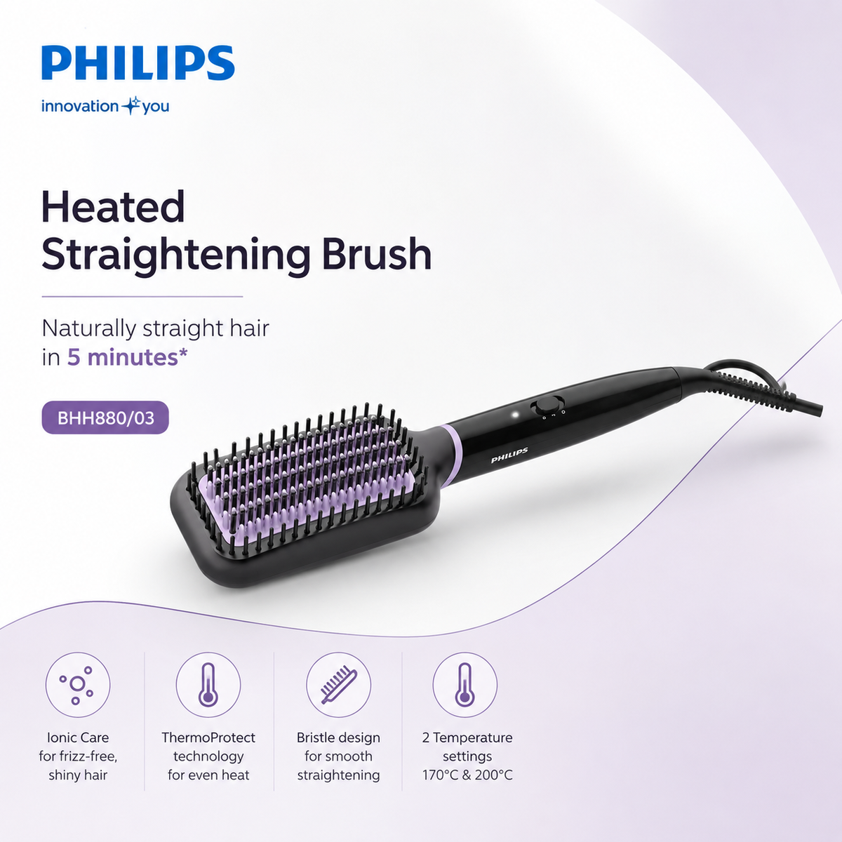 Philips Heated Straightening Brush BHH880/03 – Ionic Hair Straightener Brush