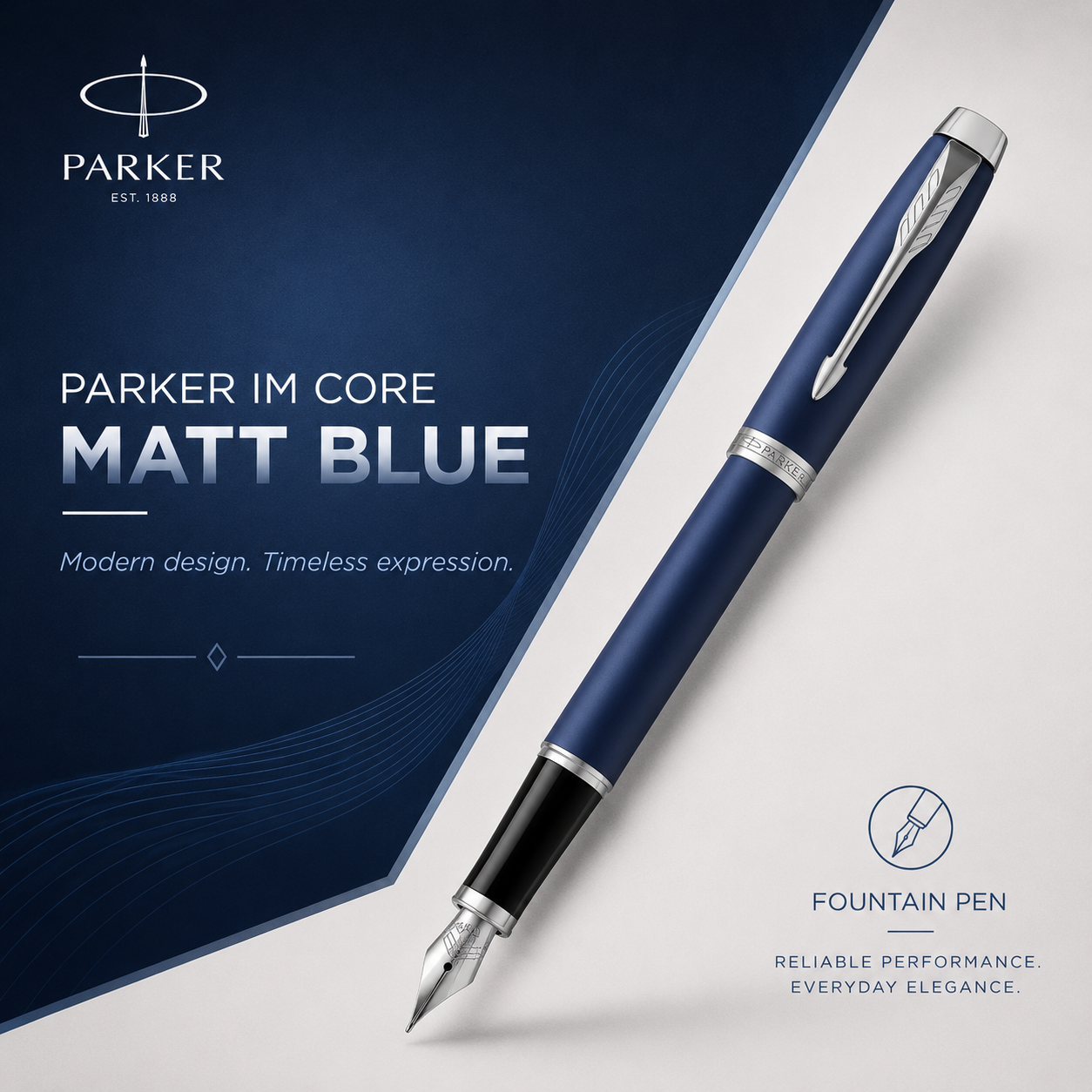 Parker IM Fountain Pen – Matte Blue with Chrome Trim | Premium Fountain Pen