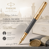 Parker Premier Custom Storm Grey GT Fountain Pen – Fine Nib | Made in France