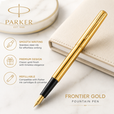 Parker Frontier Gold Fountain Pen – Fine Nib, Blue Ink